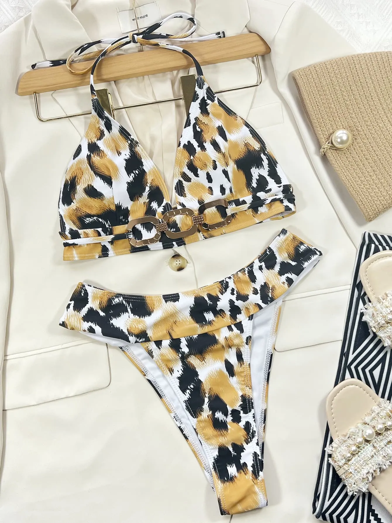 Neckholder-Bikini-Set mit Animal-Print