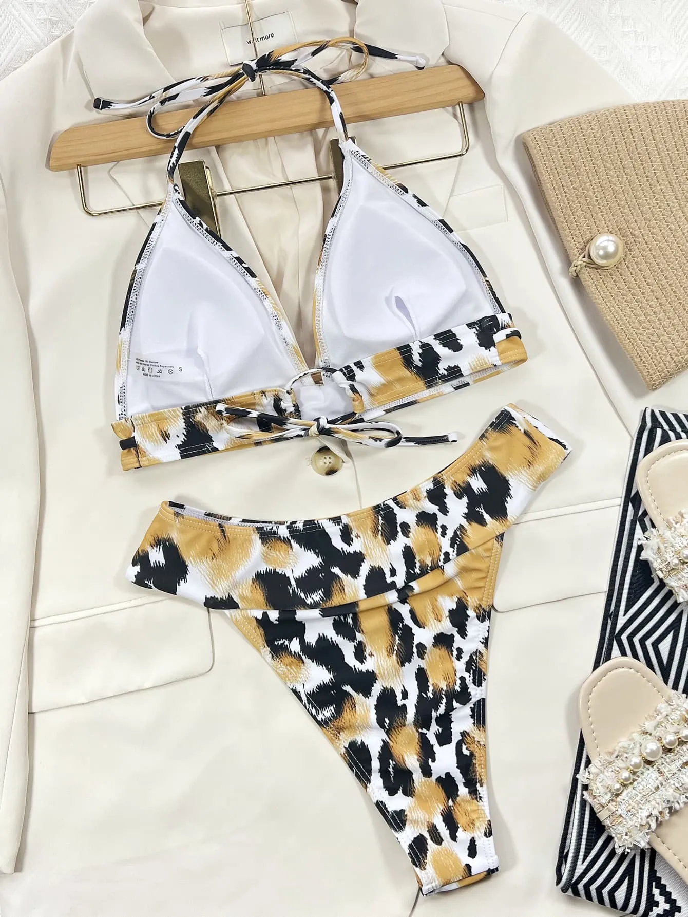 Neckholder-Bikini-Set mit Animal-Print