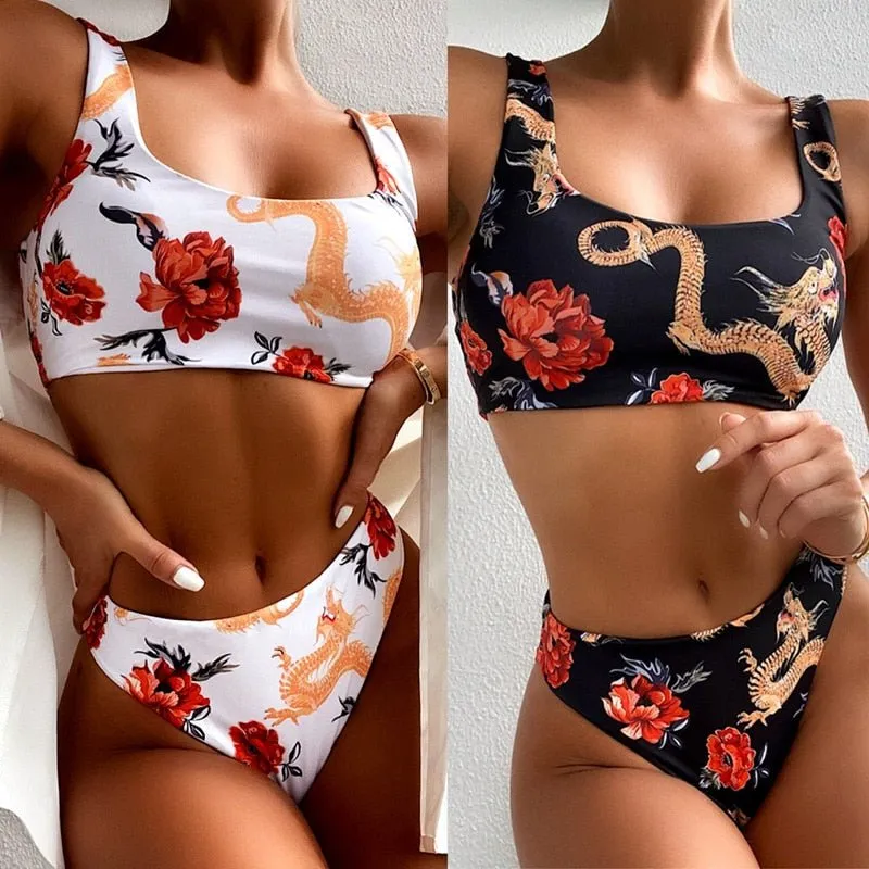 Neuer Bikini mit hoher Taille und Kuhdruck