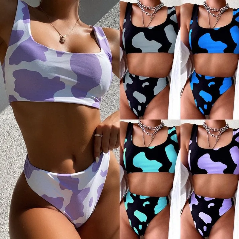 Neuer Bikini mit hoher Taille und Kuhdruck