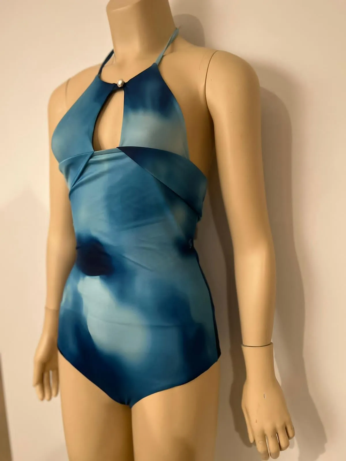 NWT Chanel 18S 2018 Summer Runway Light Blue One Piece Swim Suit FR 36 US 4