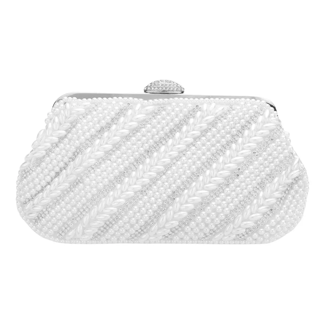 Oblique Pearl Stone Evening Clutch Crossbody Bag