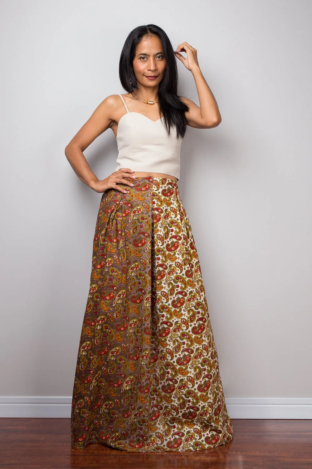 Paisley maxi skirt,  Boho Skirt, Paisley Skirt, Maxi Skirt, Two tone skirt