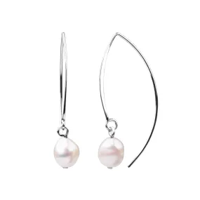 Pearl Earrings-V Wire Large | White