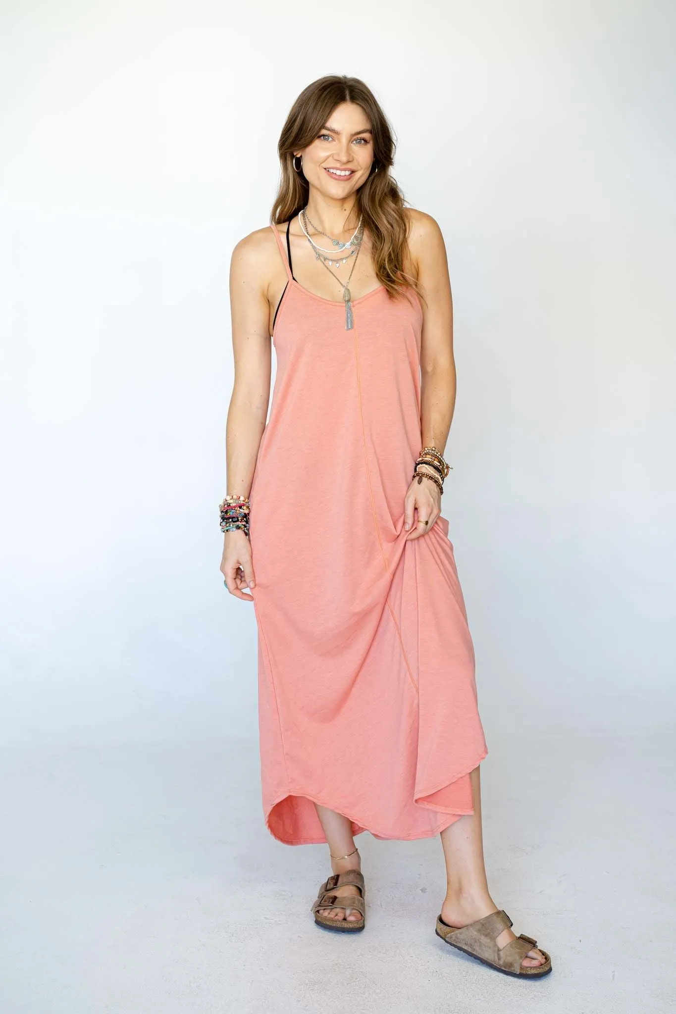 Perfect Round Hem Bralette Maxi Dress - Salmon