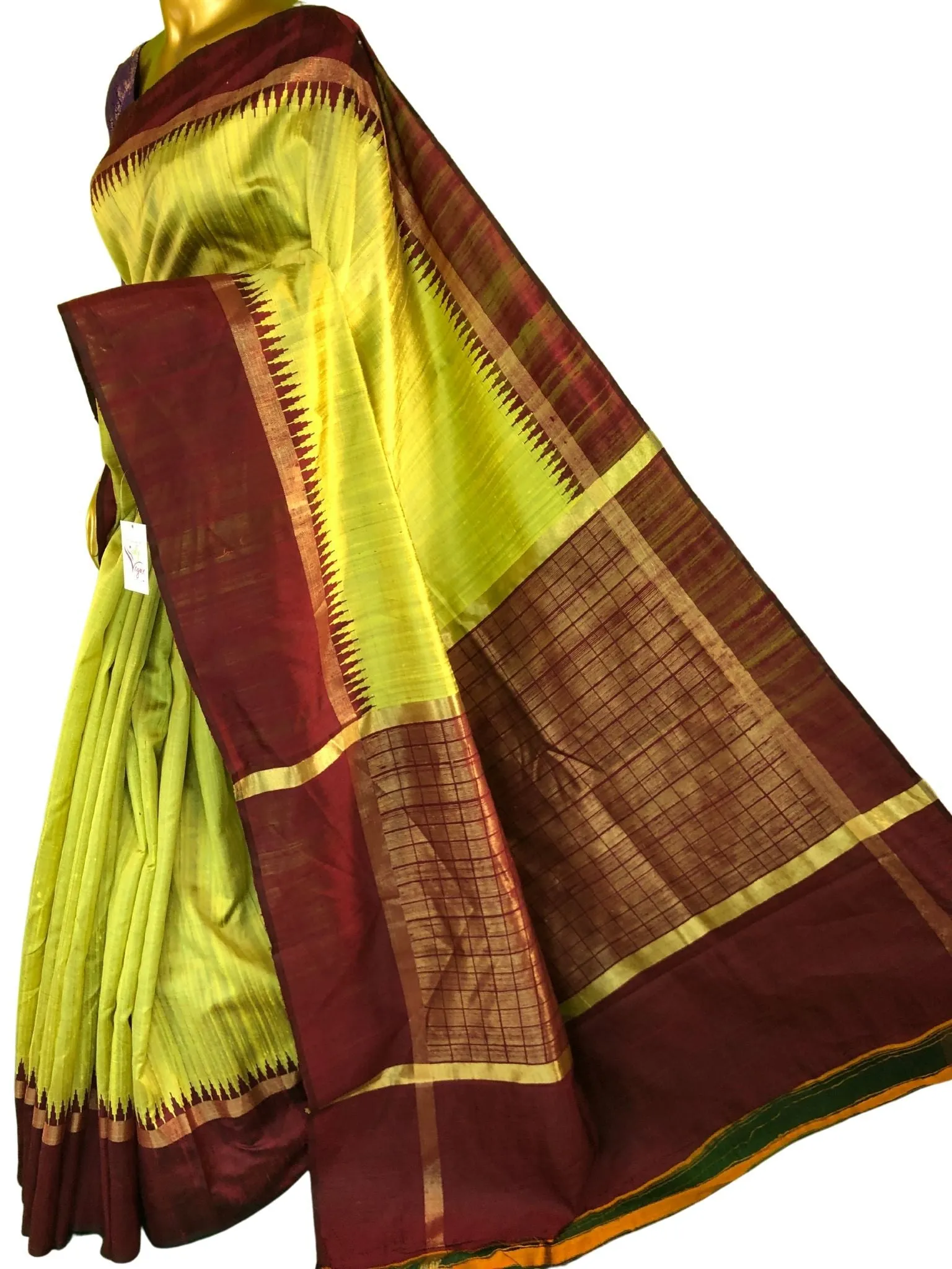 Pista Green and Maroon Color Raw Silk Saree