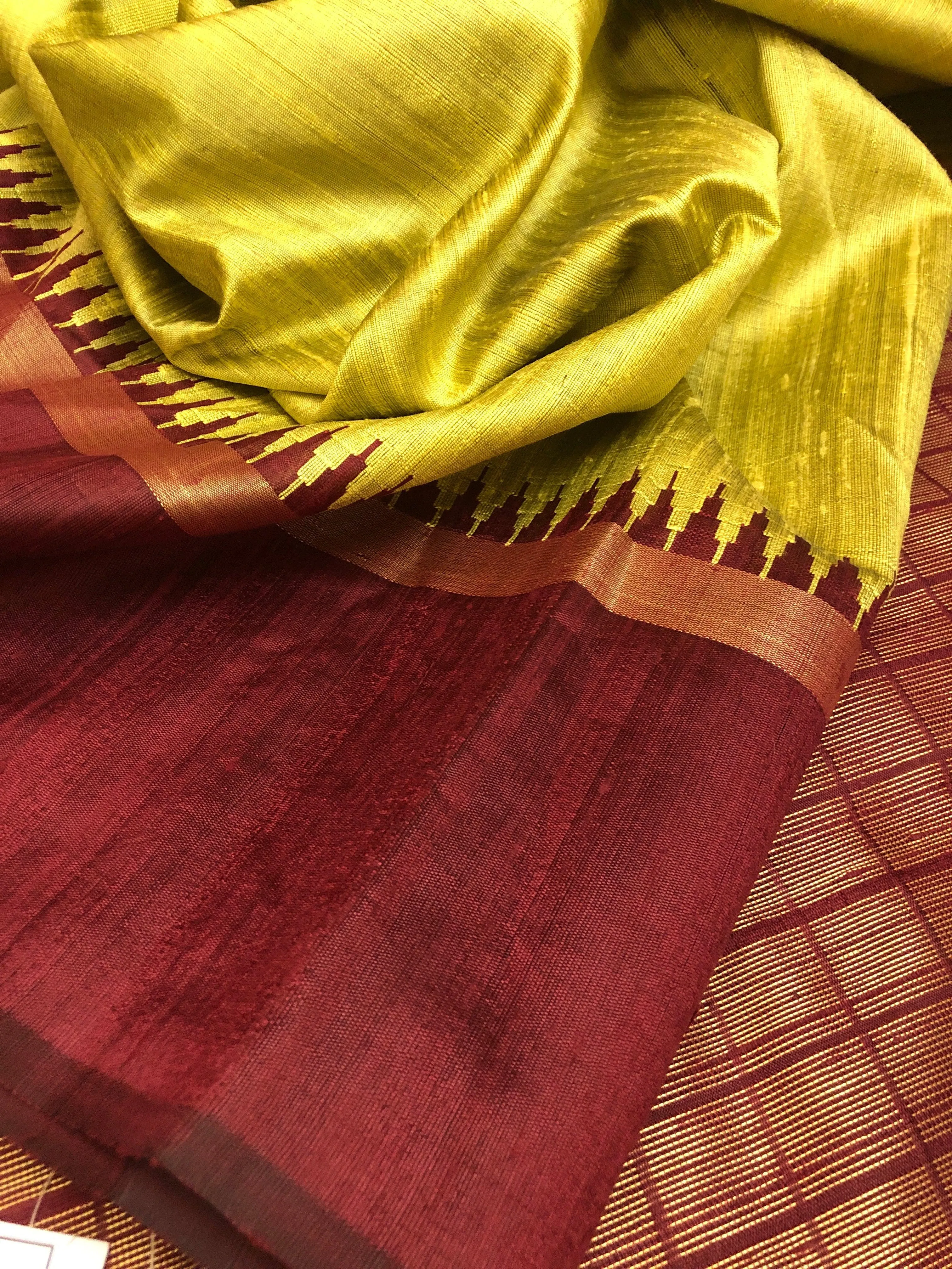 Pista Green and Maroon Color Raw Silk Saree