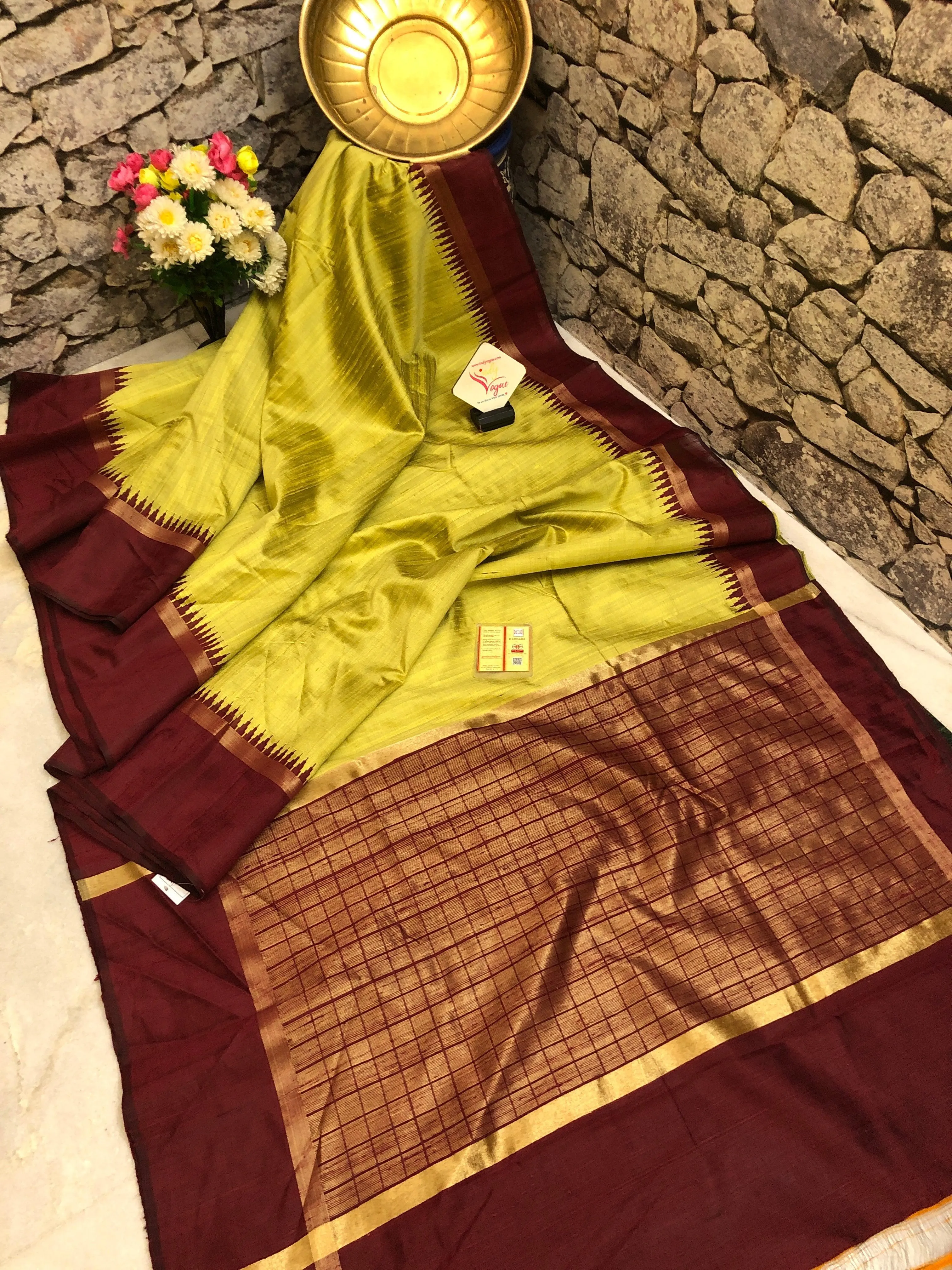 Pista Green and Maroon Color Raw Silk Saree