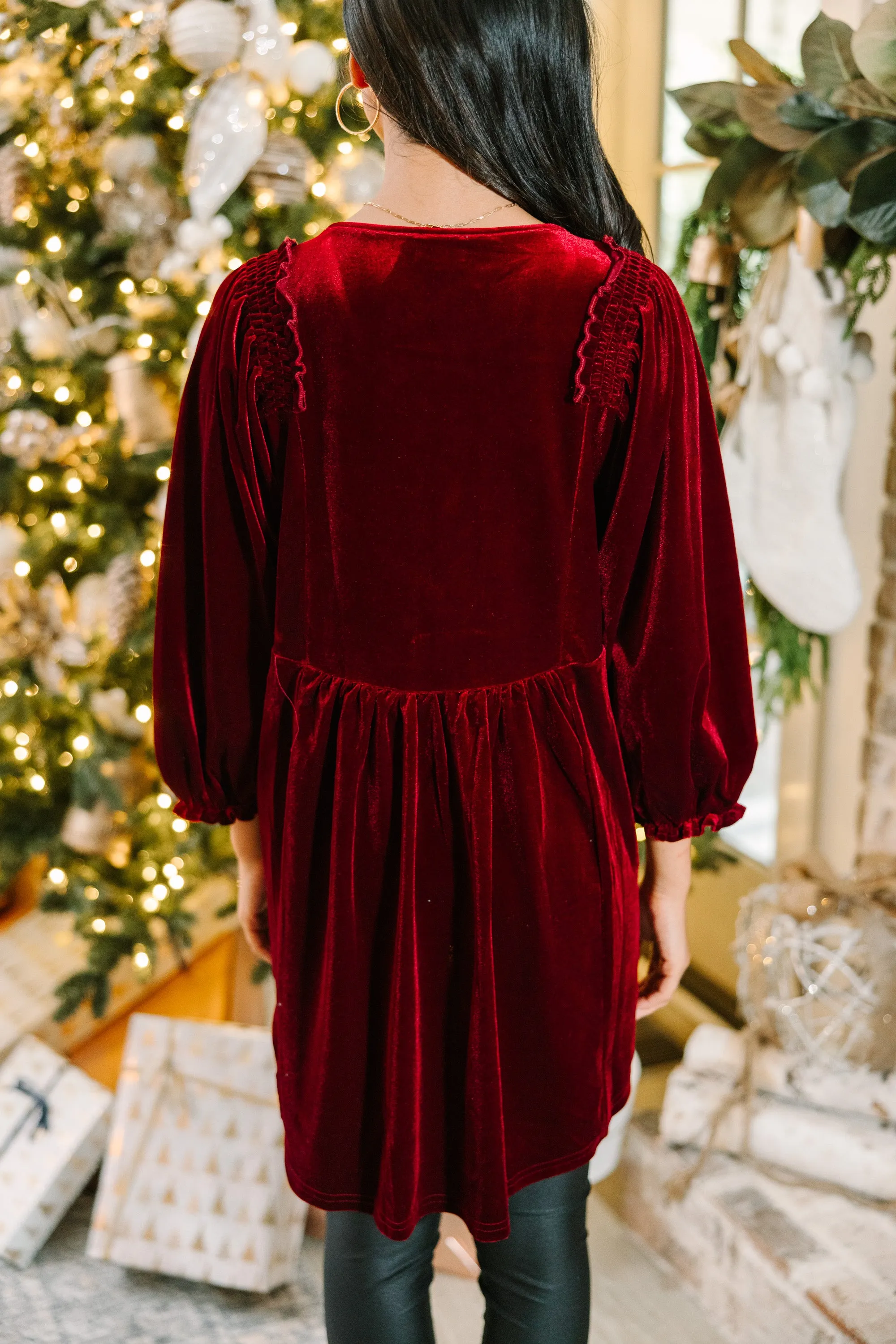 Put Yourself First Dark Red Velvet Tunic