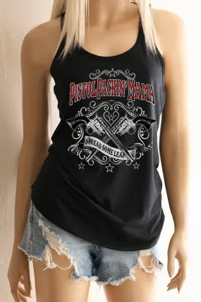 "PISTOL PACKIN' MAMA" Black Racerback Tank Top