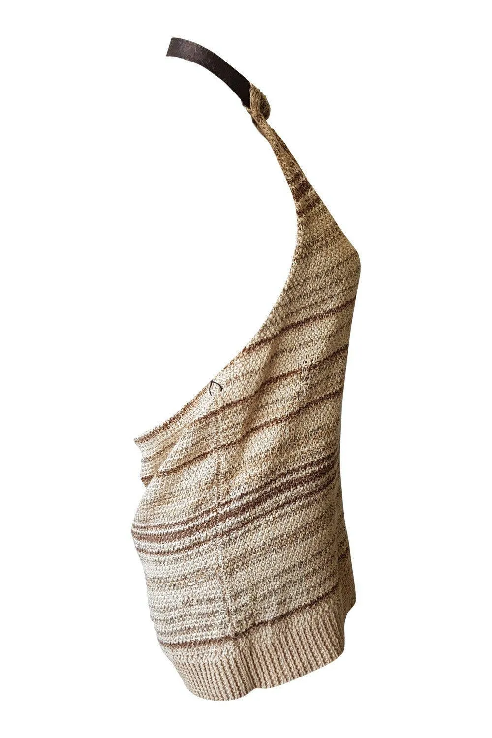 RALPH LAUREN Blue Label Brown Striped Linen Halter Top (UK  12)