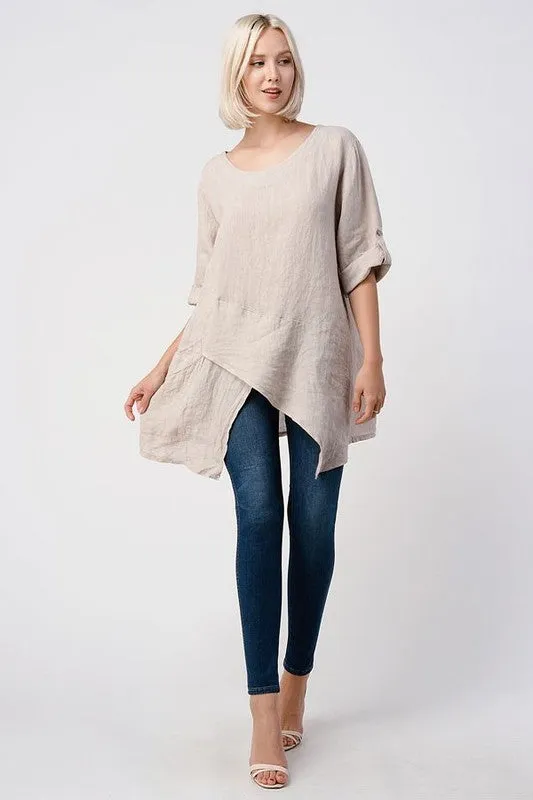 Raw Moda Asymmetric Single Pocket Linen Tunic