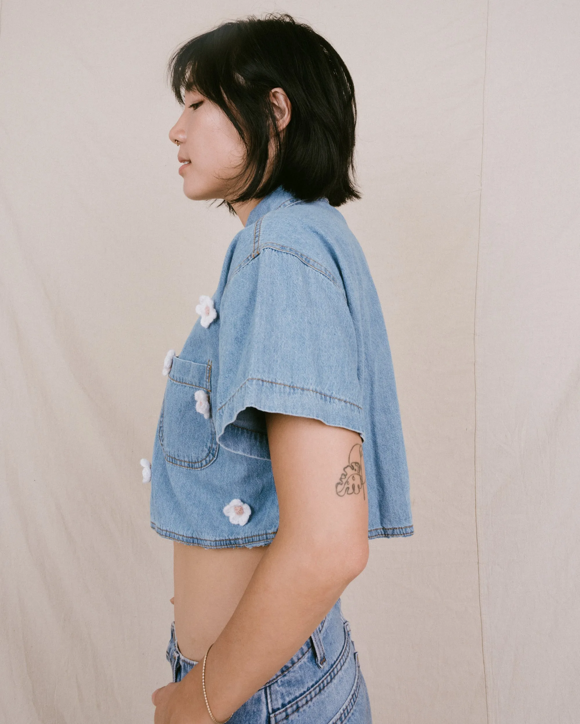 Remade Vintage Flower Denim Top