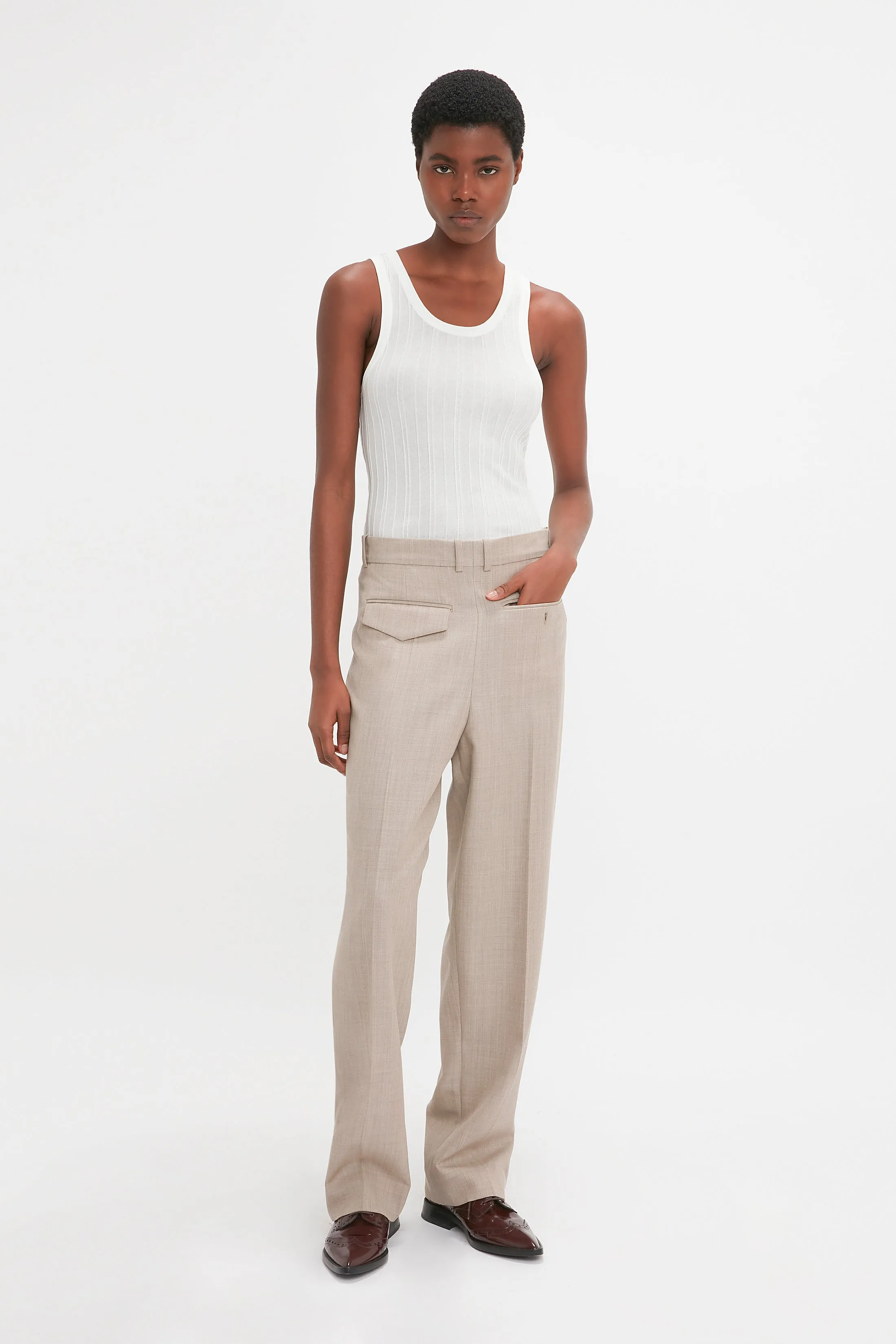 Reverse Front Trouser In Sesame