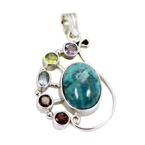 Riyo Alluring Gems Oval Cabochon Multi Color Multi Stone Solid Silver Pendant Gift For Anniversary