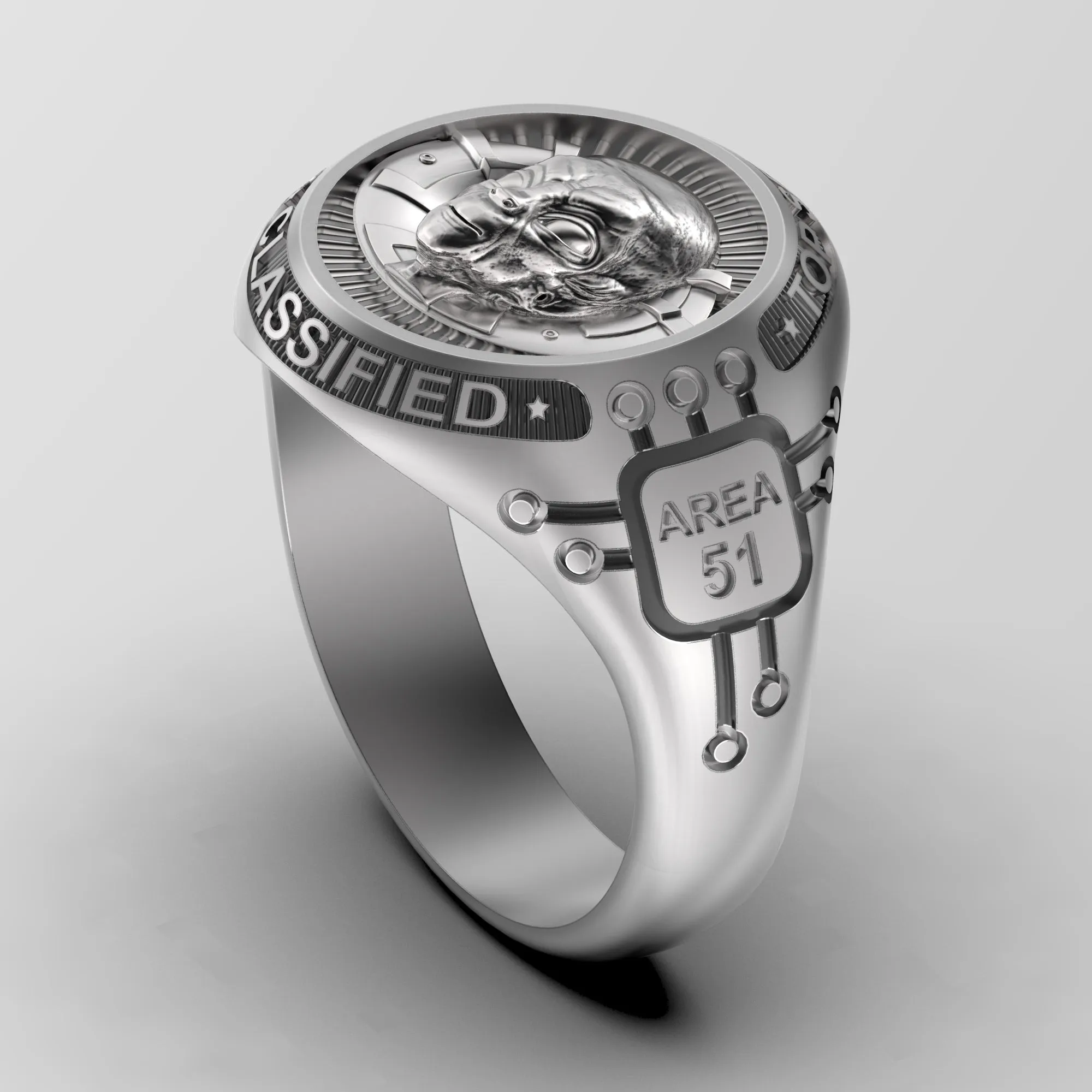 Roswell Incident 75th anniversary gift, UFO Alien Area 51, Mens Signet Ring