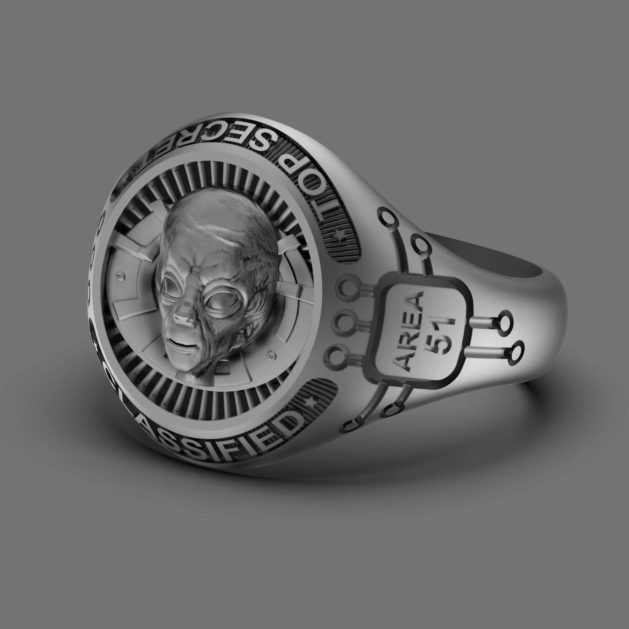 Roswell Incident 75th anniversary gift, UFO Alien Area 51, Mens Signet Ring