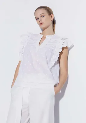 Ruffled plumetis blouse - White