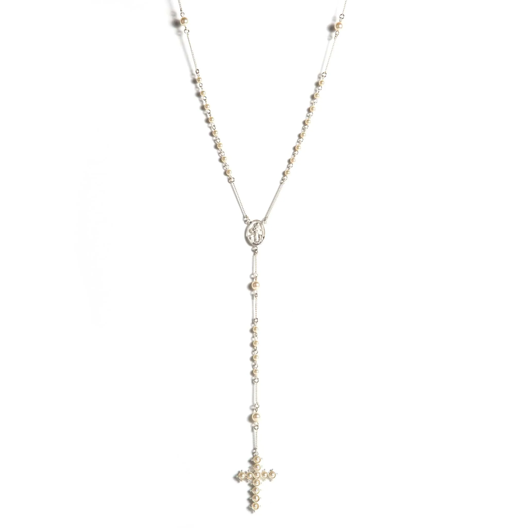 Saint Mia Rosary Style Necklace - Cream Pearl