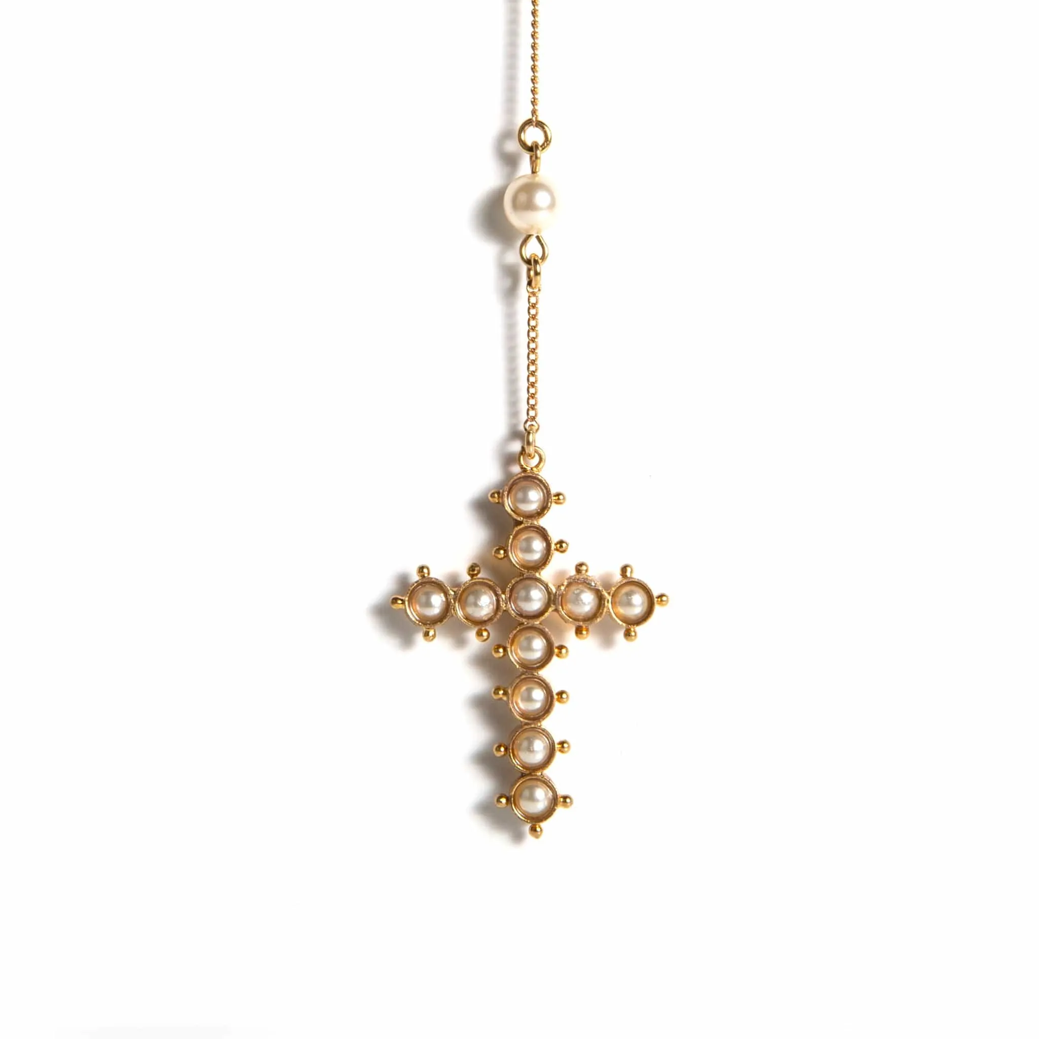 Saint Mia Rosary Style Necklace - Cream Pearl