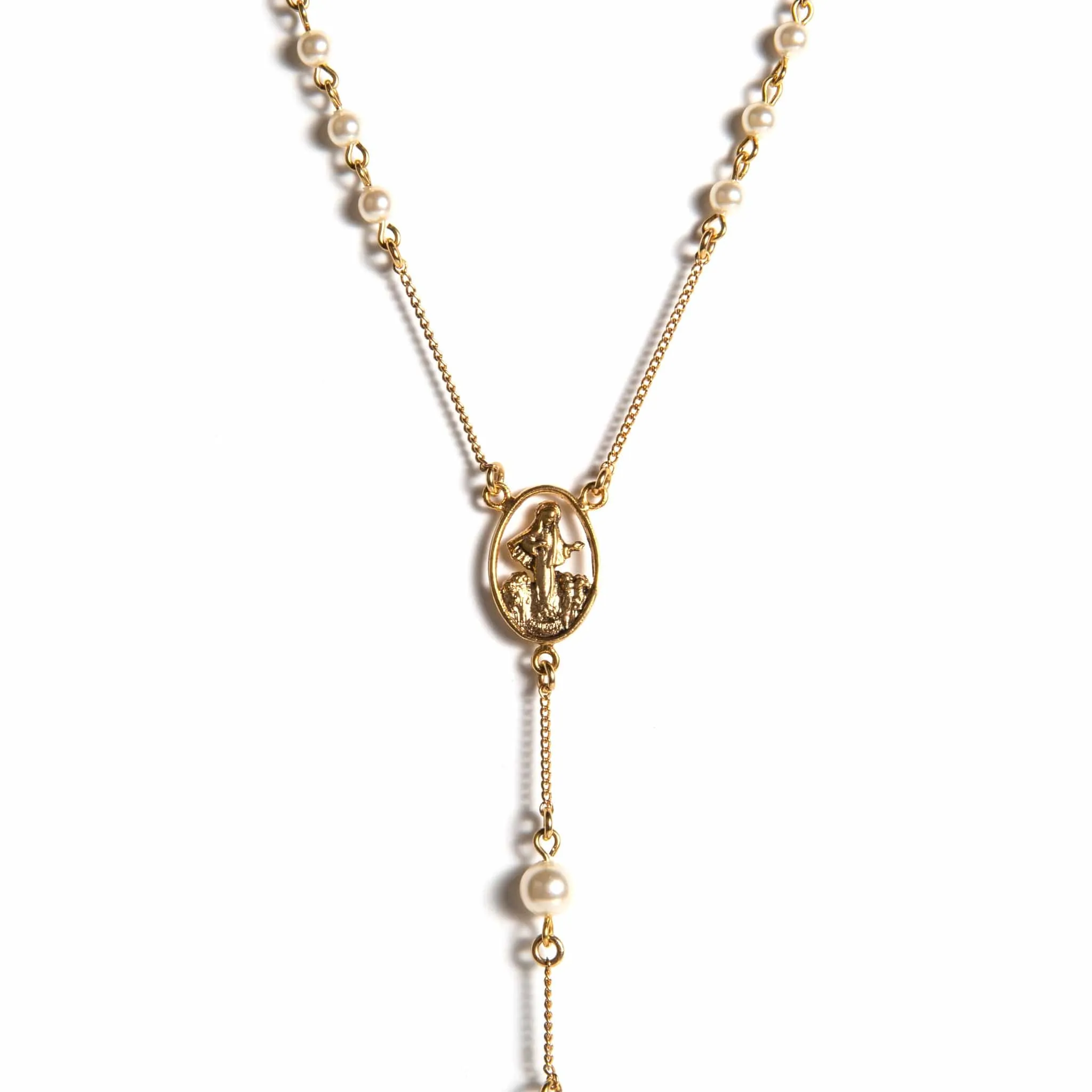 Saint Mia Rosary Style Necklace - Cream Pearl