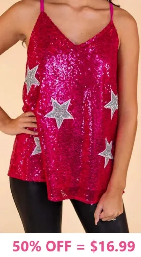 SALE*Pink Sequin cami with silver stars