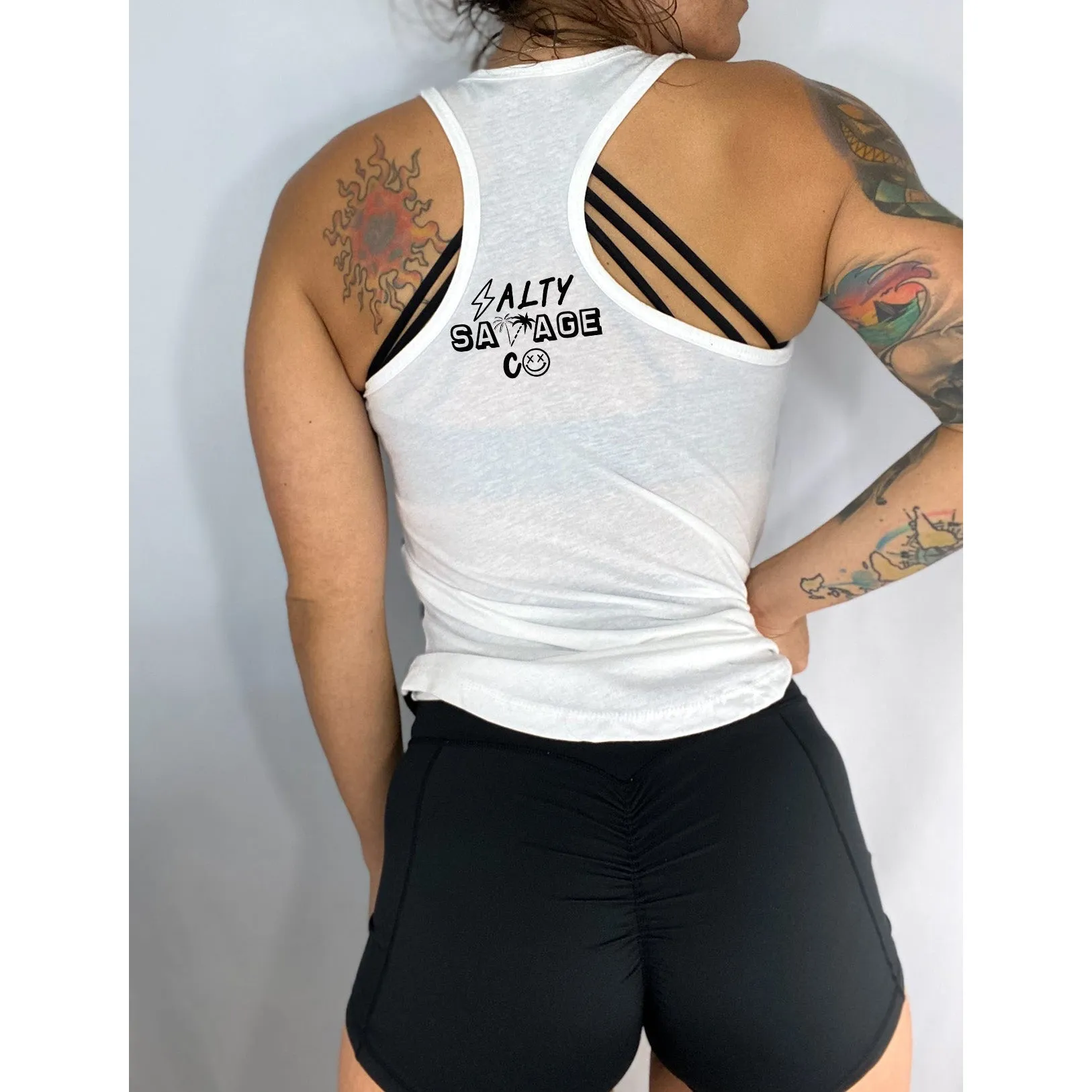 Salty Savage Ladies "ABC" Two Tone Racerback Tank | Black/White