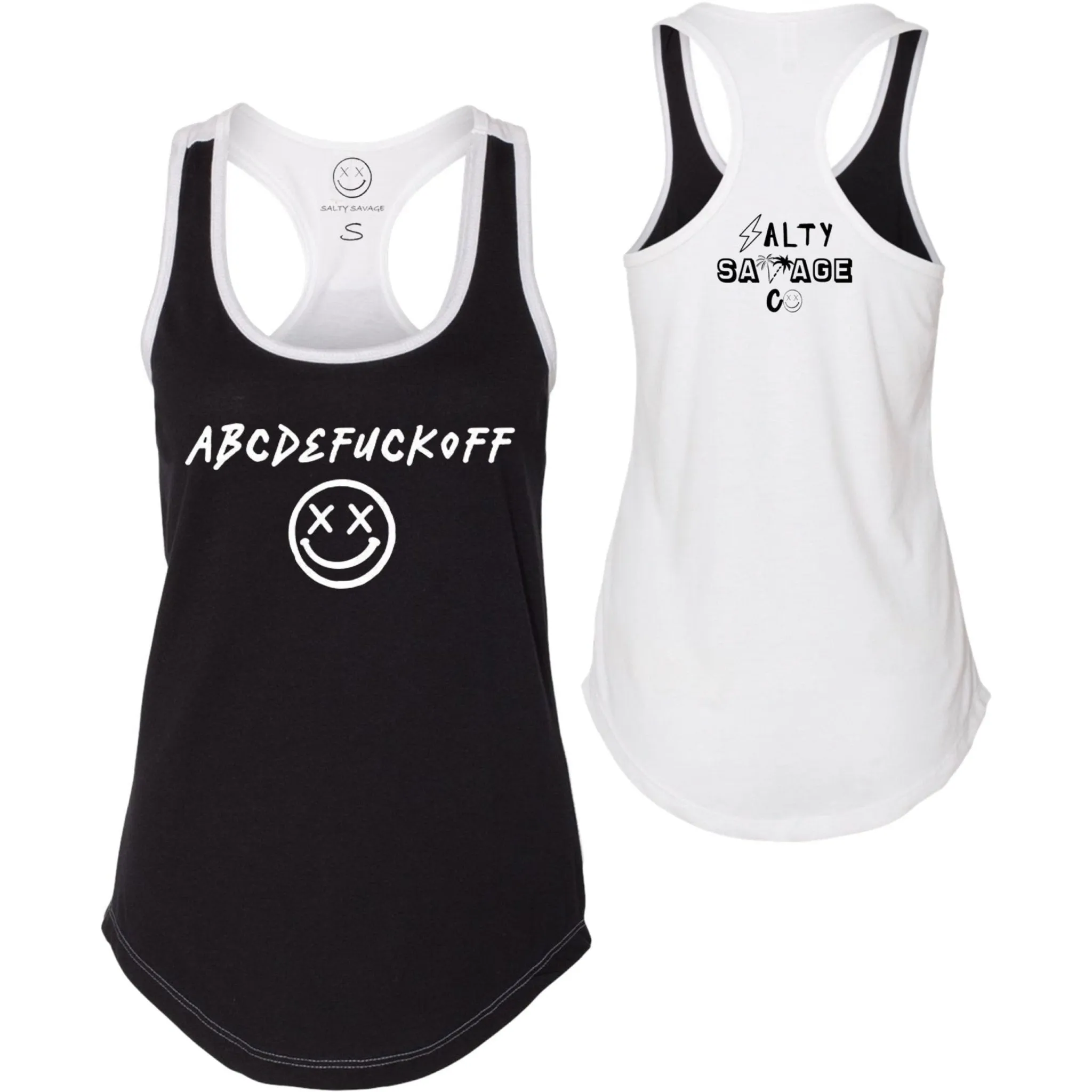 Salty Savage Ladies "ABC" Two Tone Racerback Tank | Black/White