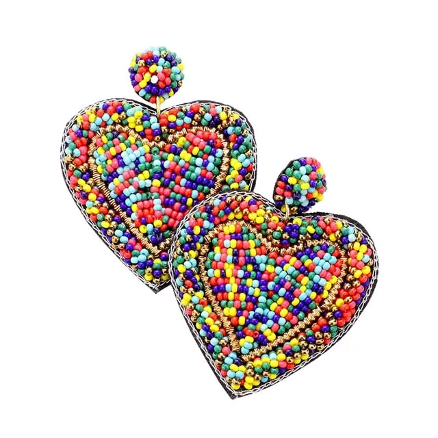 Seed Bead Heart Earrings