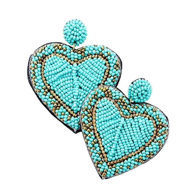 Seed Bead Heart Earrings