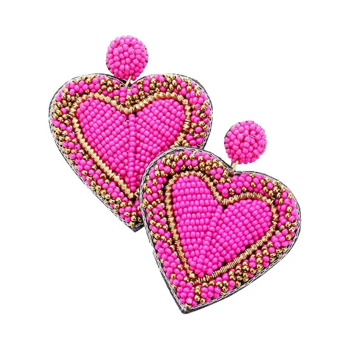 Seed Bead Heart Earrings