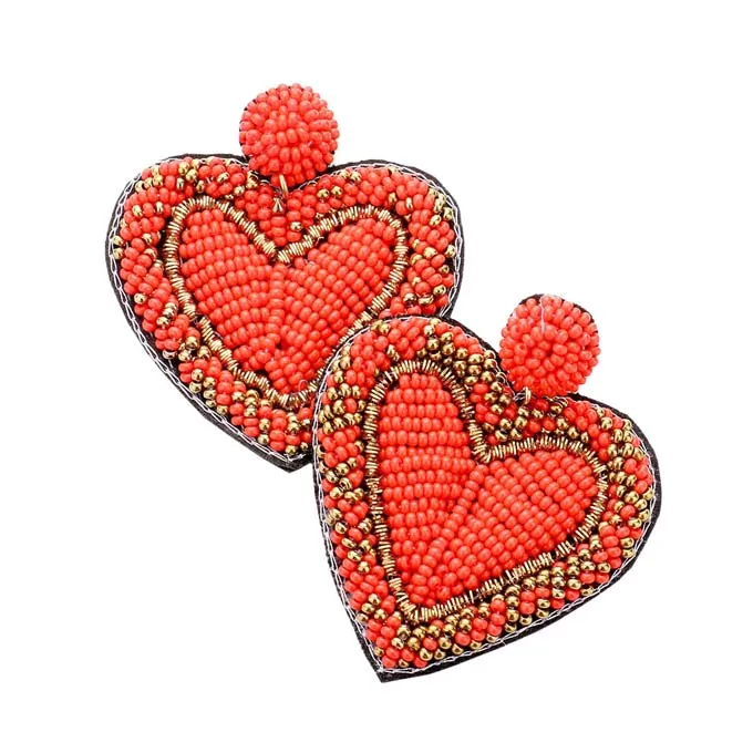 Seed Bead Heart Earrings