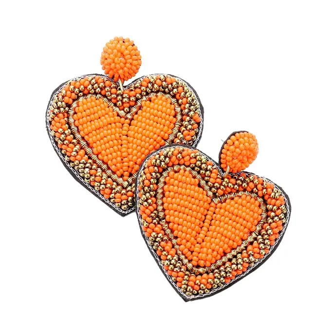 Seed Bead Heart Earrings