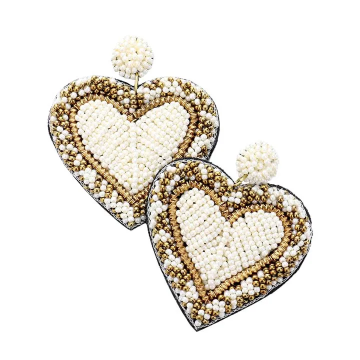 Seed Bead Heart Earrings