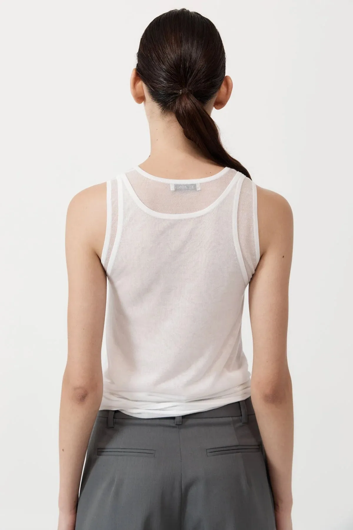 Semi Sheer Double Layer Tank - White