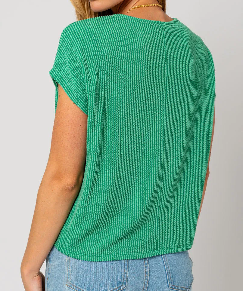 Short Sleeve Bottom Twist Rib Top - Kelly Green