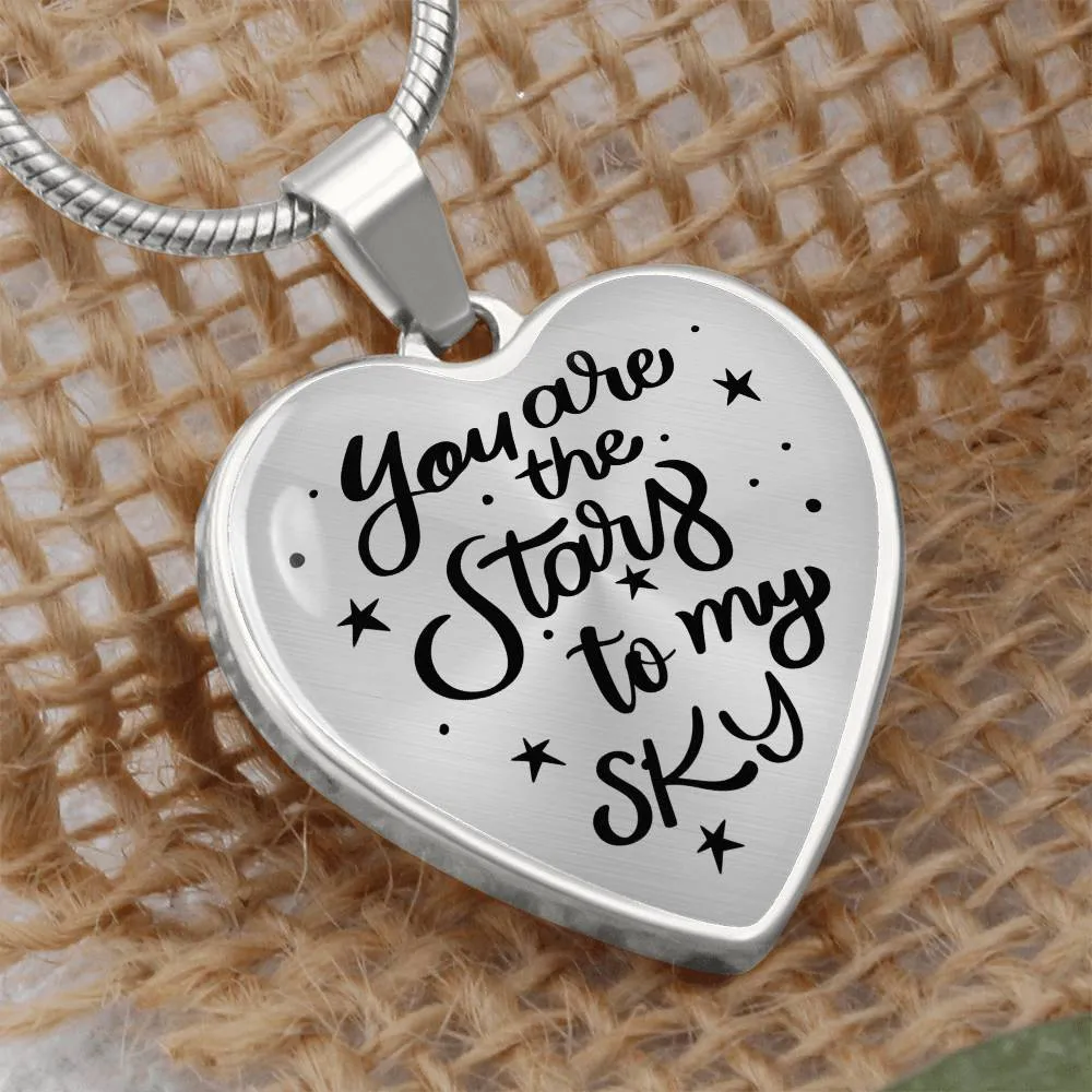 Silver Women Heart Necklace - You Are the Stars to My Sky Snake Chain