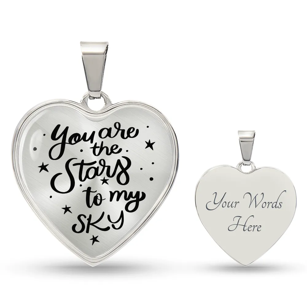 Silver Women Heart Necklace - You Are the Stars to My Sky Snake Chain