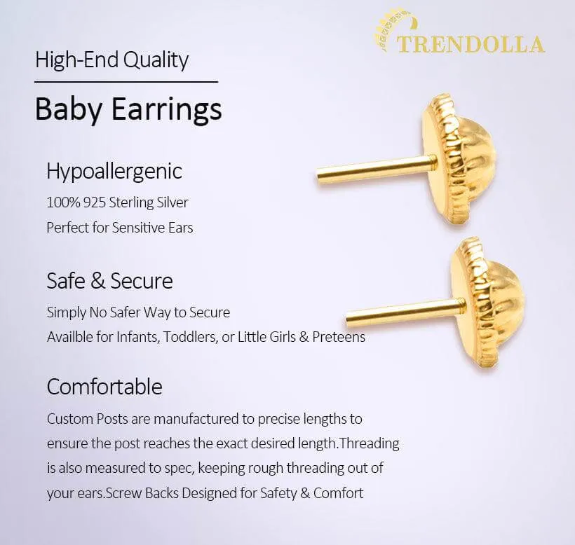 Simply Unicorn 14k Gold Plated Baby Children Screw Back Earrings