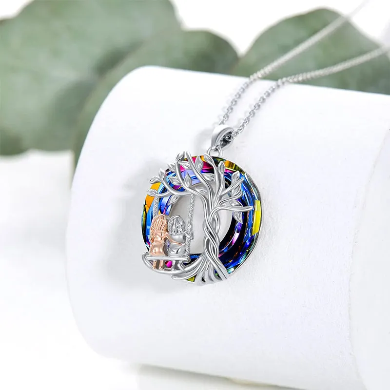 Sisters Gifts 925 Sterling Silver Tree of Life 2 Sisters Necklace with Crystal Sister Jewelry Gifts for Women Friend