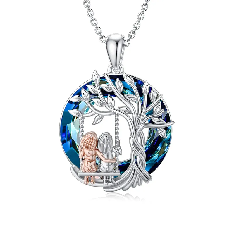 Sisters Gifts 925 Sterling Silver Tree of Life 2 Sisters Necklace with Crystal Sister Jewelry Gifts for Women Friend