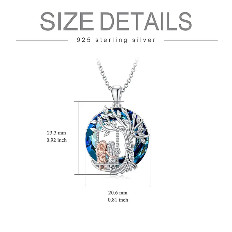 Sisters Gifts 925 Sterling Silver Tree of Life 2 Sisters Necklace with Crystal Sister Jewelry Gifts for Women Friend