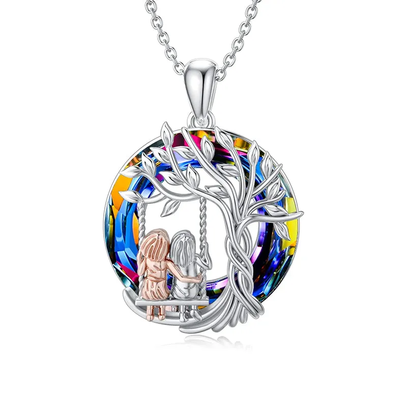 Sisters Gifts 925 Sterling Silver Tree of Life 2 Sisters Necklace with Crystal Sister Jewelry Gifts for Women Friend