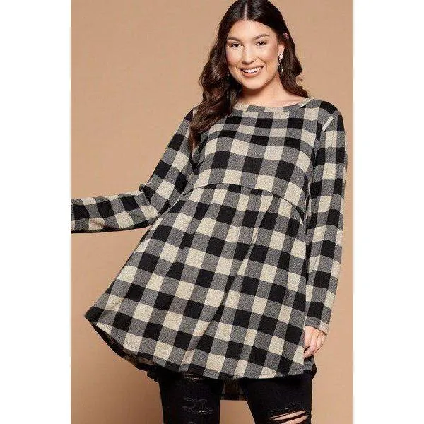 Soft Knit Buffalo Plaid Tunic Top