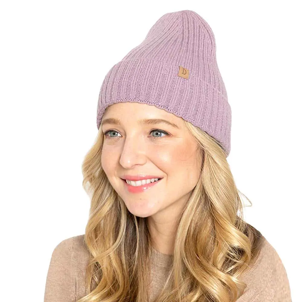 Solid Ribbed Cuff Beanie Hat