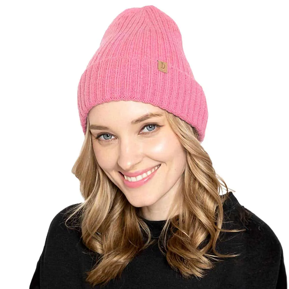 Solid Ribbed Cuff Beanie Hat