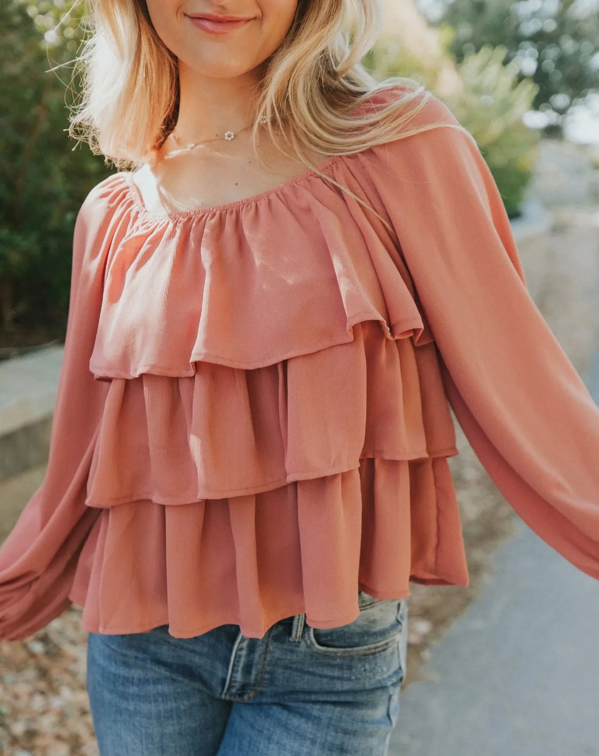 Square Neck Off-The-Shoulder Ruffle Top