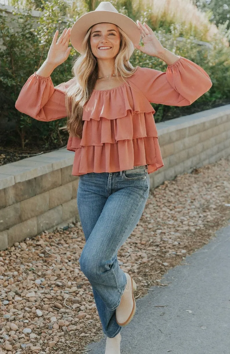 Square Neck Off-The-Shoulder Ruffle Top