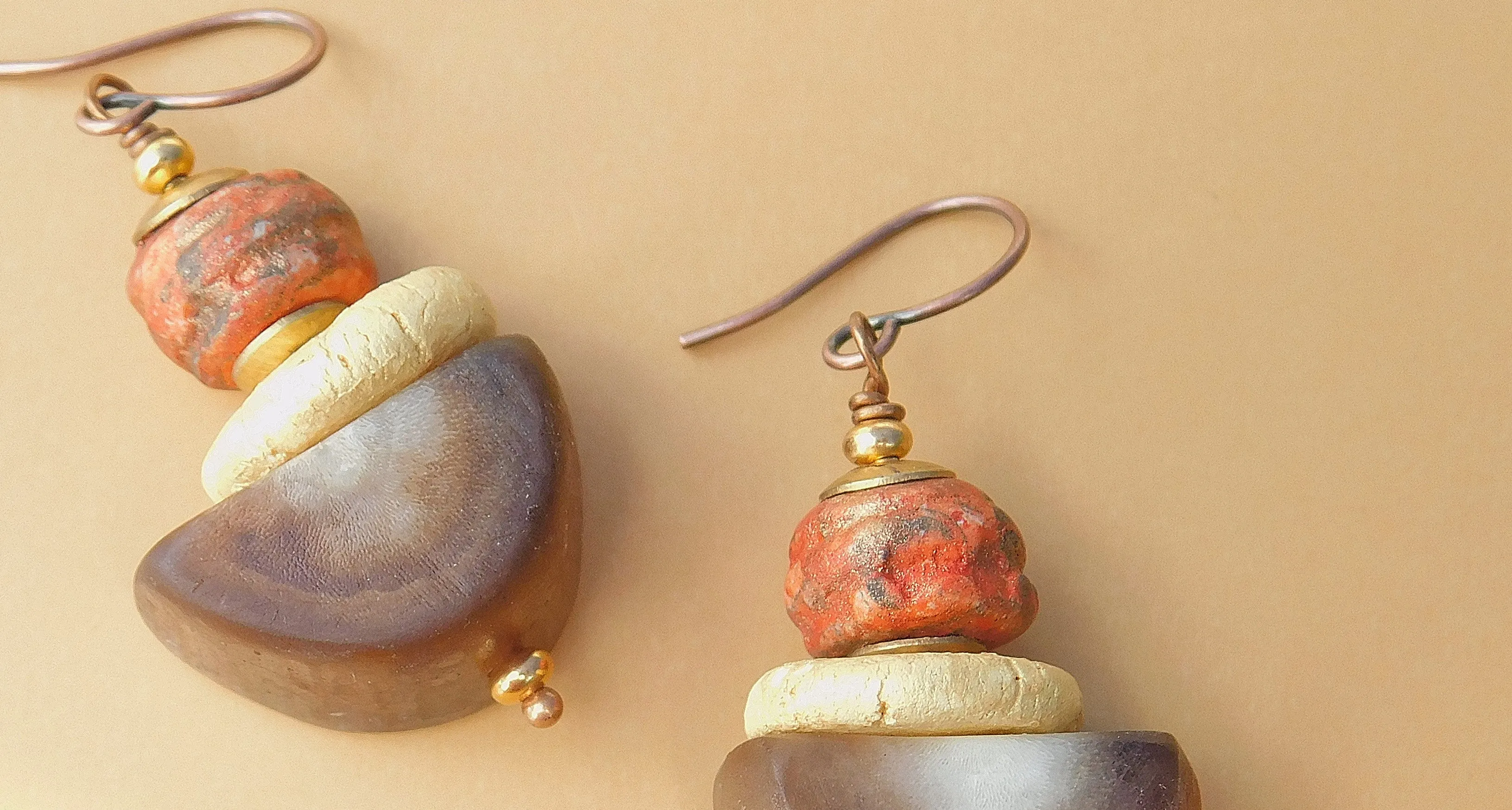 Stoneware Clay Semicircle Bead Earrings