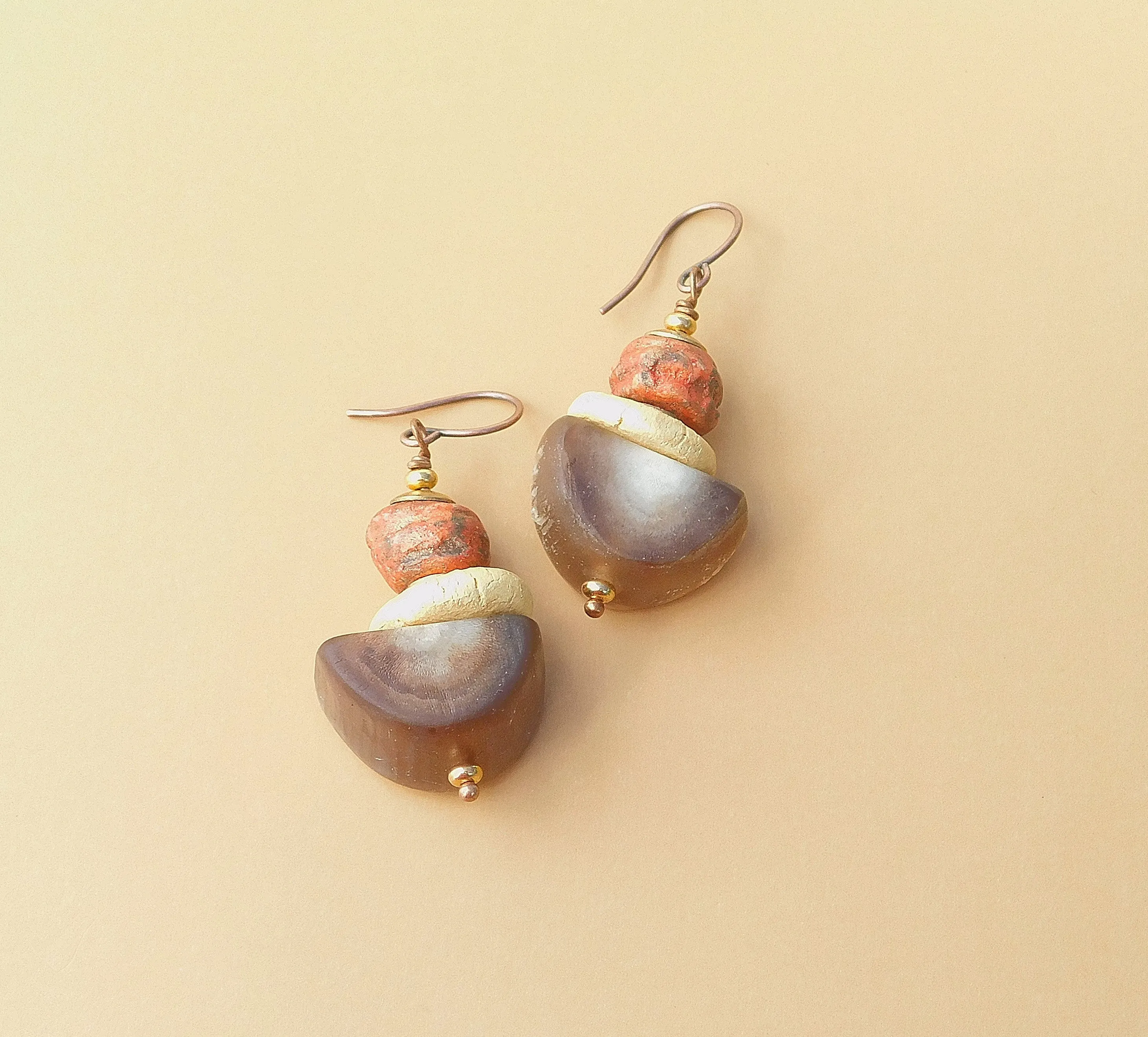 Stoneware Clay Semicircle Bead Earrings